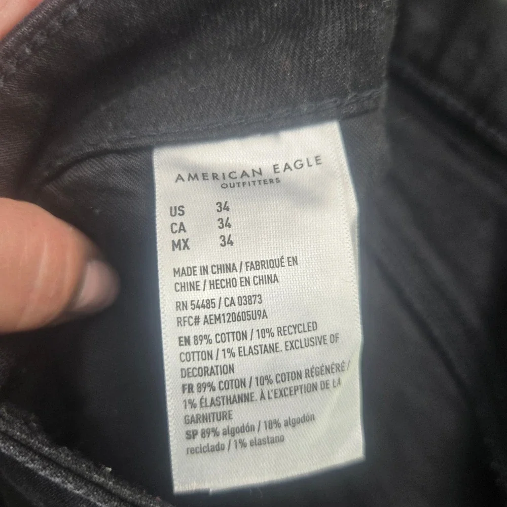 American Eagle Airflex+ Distressed Denim Shorts 34 Black Ripped Raw Hem Mens